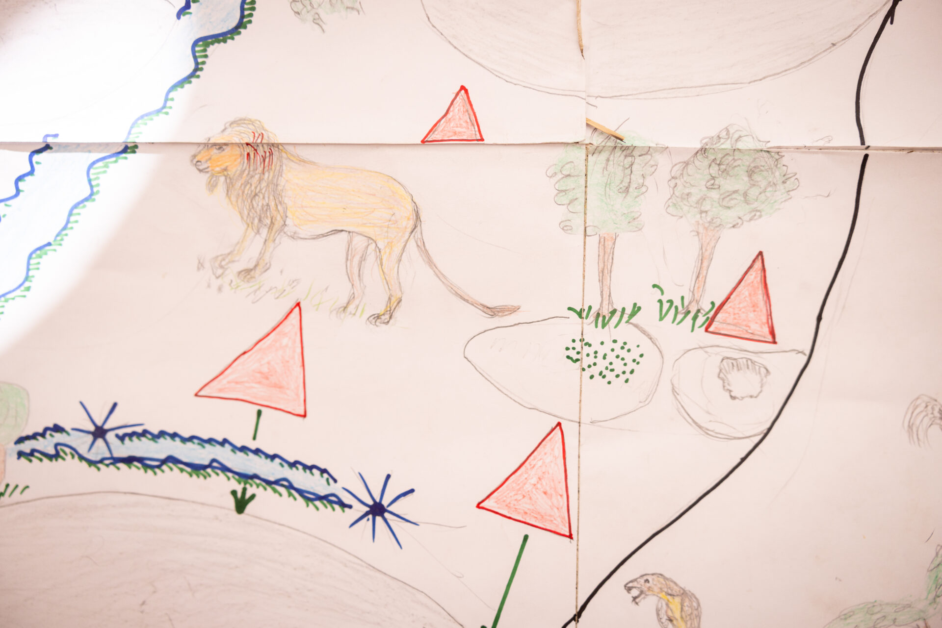 A detail of the ancestral map revealing the abundance of wild ones that once lived alongside people across the lands and waters of Zimbabwe, by Simon de Swardt